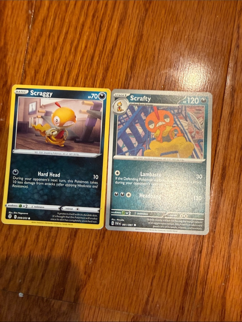 Scraggy & Scrafty Pokémon TCG Cards - Yellow and Orange